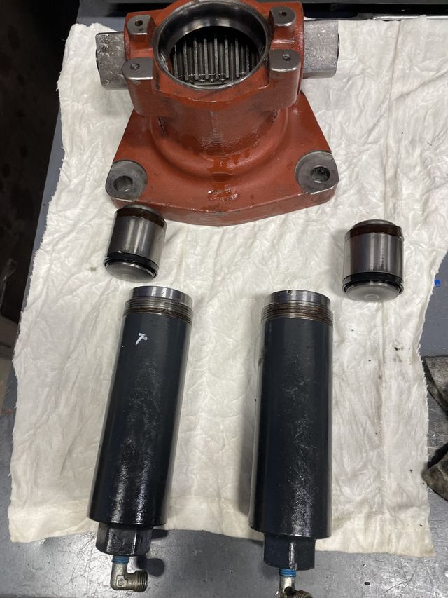 Disassembled fork lift parts.